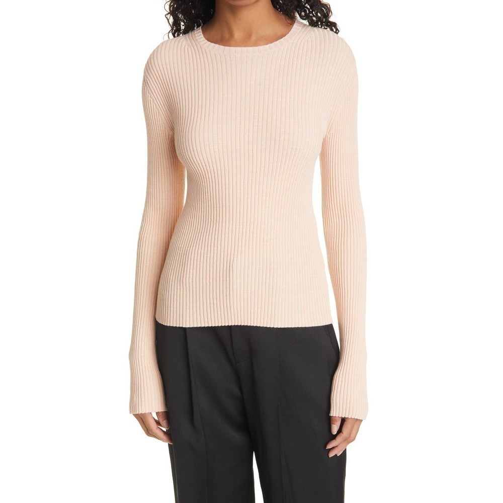 Vince Marled Long Sleeve Crew Neck Ribbed Knit Solid Tan Sweater Size M NWT